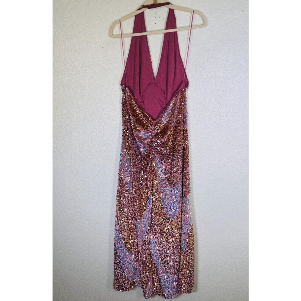 Free People Multicolor Sequin Backless Halter Dress - Pink, Gold, Blue - Picture 6 of 9